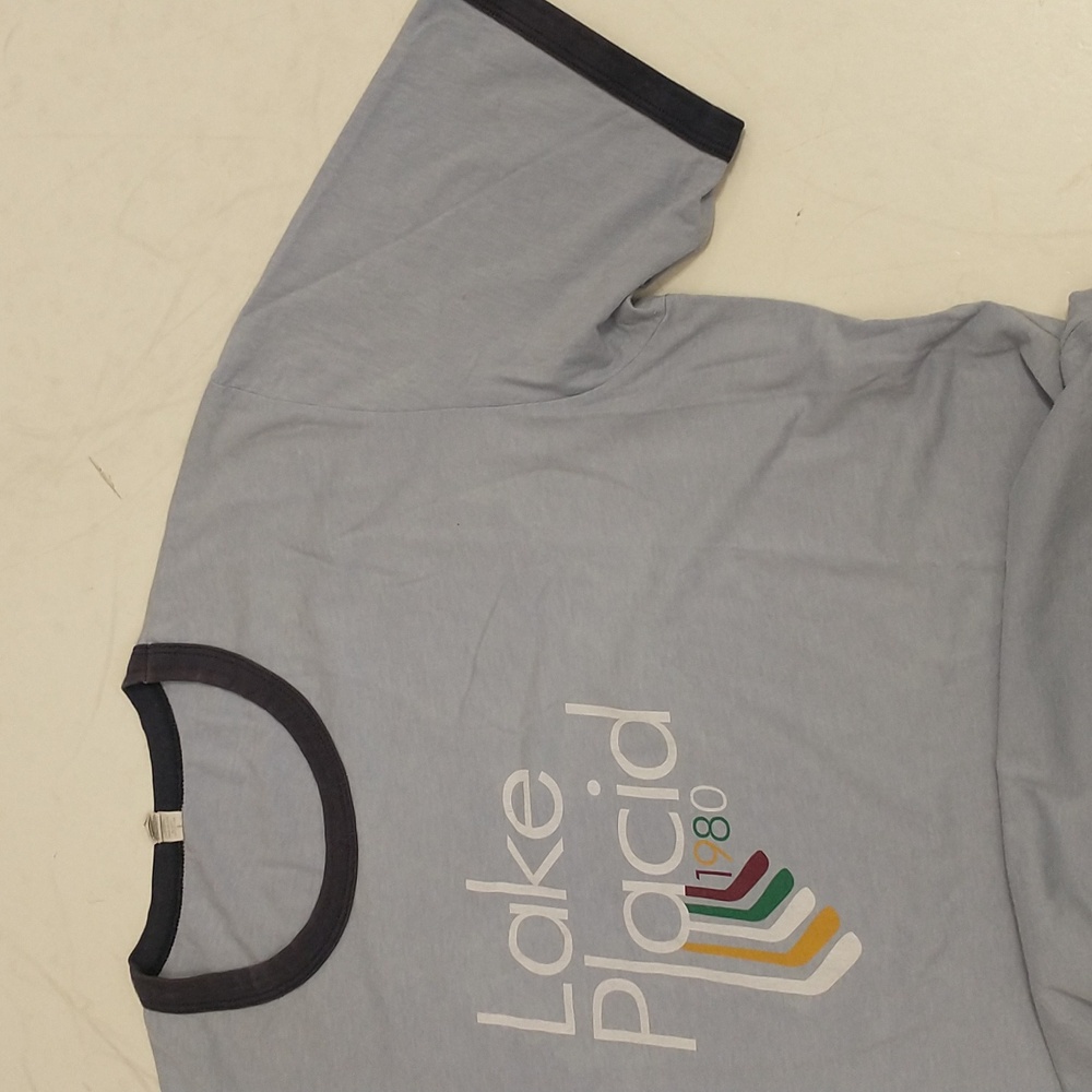 1980 Lake Placid Vintage Ringer T Shirt Blue 80s Graphic Tee Olympic Ice Hockey - Picture 7 of 7